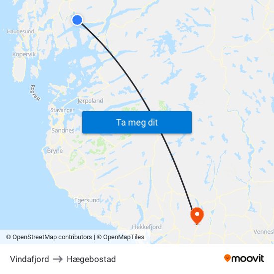 Vindafjord to Hægebostad map