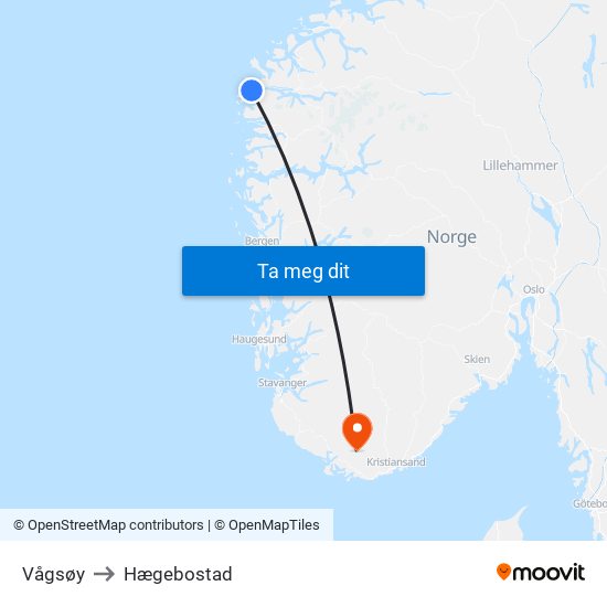 Vågsøy to Hægebostad map