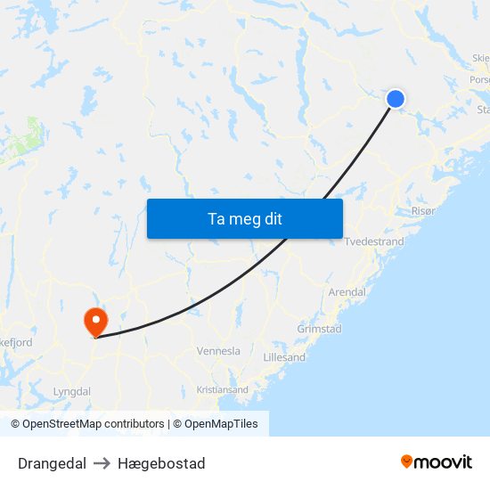 Drangedal to Hægebostad map