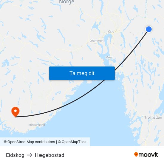 Eidskog to Hægebostad map