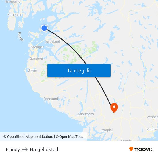 Finnøy to Hægebostad map