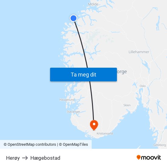 Herøy to Hægebostad map