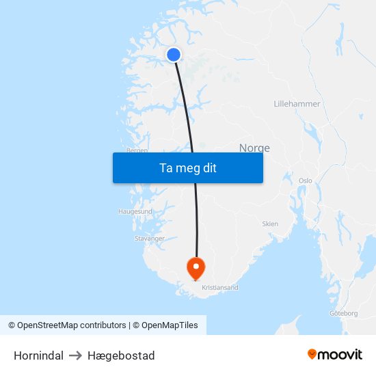 Hornindal to Hægebostad map