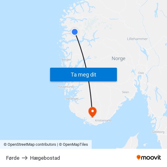 Førde to Hægebostad map