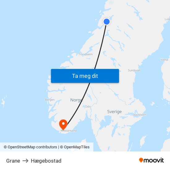 Grane to Hægebostad map