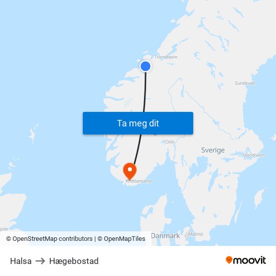 Halsa to Hægebostad map