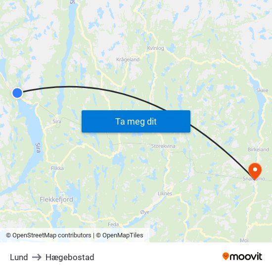 Lund to Hægebostad map