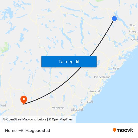 Nome to Hægebostad map