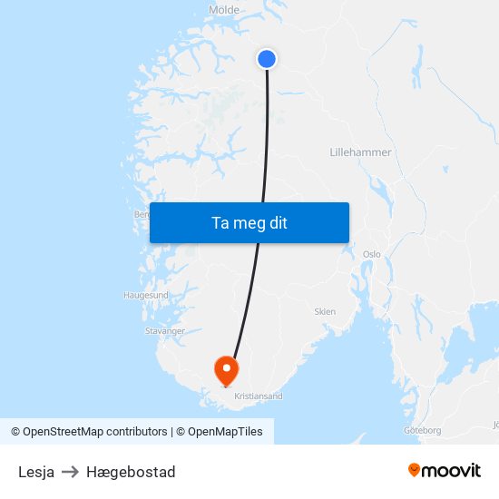 Lesja to Hægebostad map