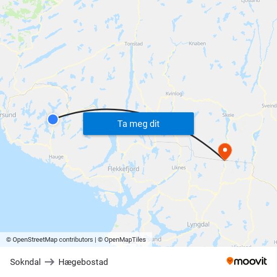 Sokndal to Hægebostad map