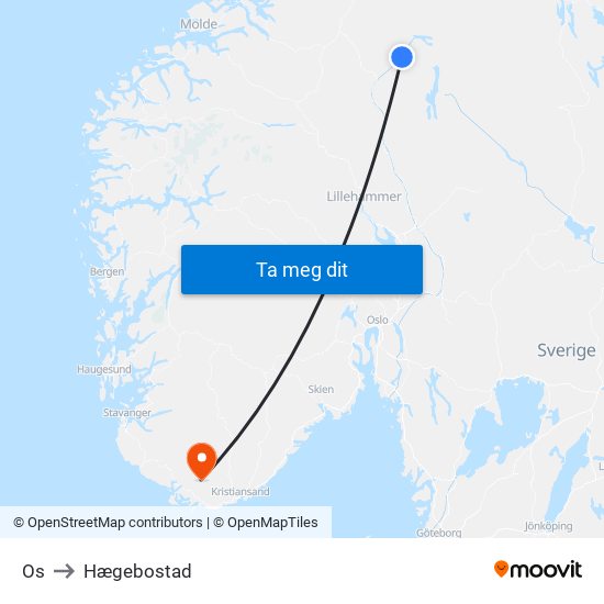 Os to Hægebostad map