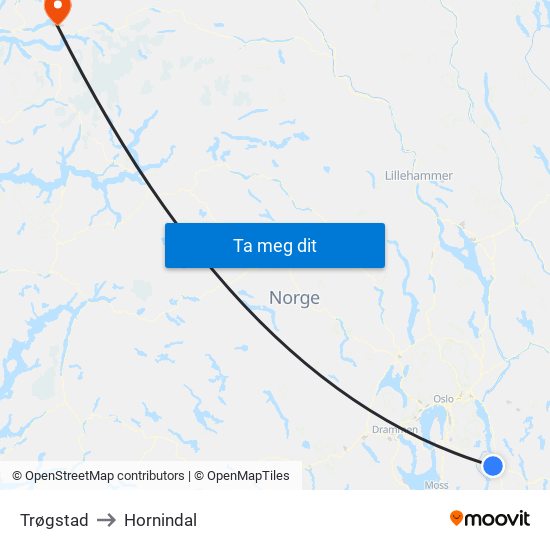 Trøgstad to Hornindal map