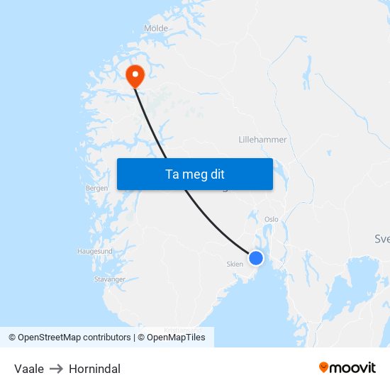 Vaale to Hornindal map