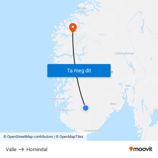 Valle to Hornindal map