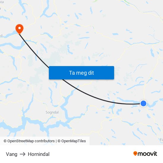 Vang to Hornindal map