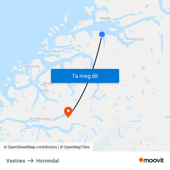 Vestnes to Hornindal map