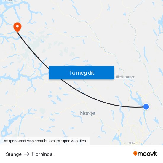 Stange to Hornindal map