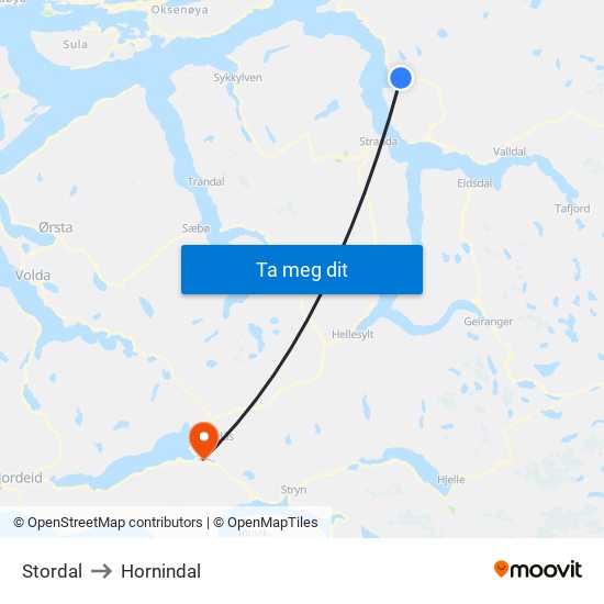 Stordal to Hornindal map