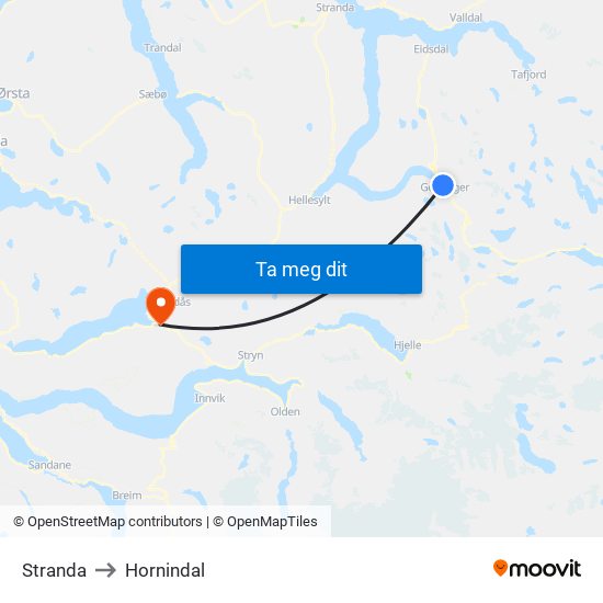 Stranda to Hornindal map