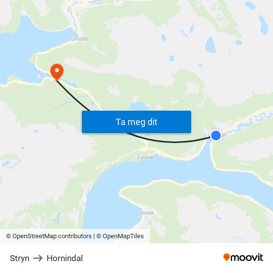 Stryn to Hornindal map