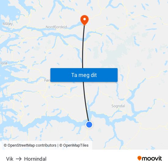 Vik to Hornindal map