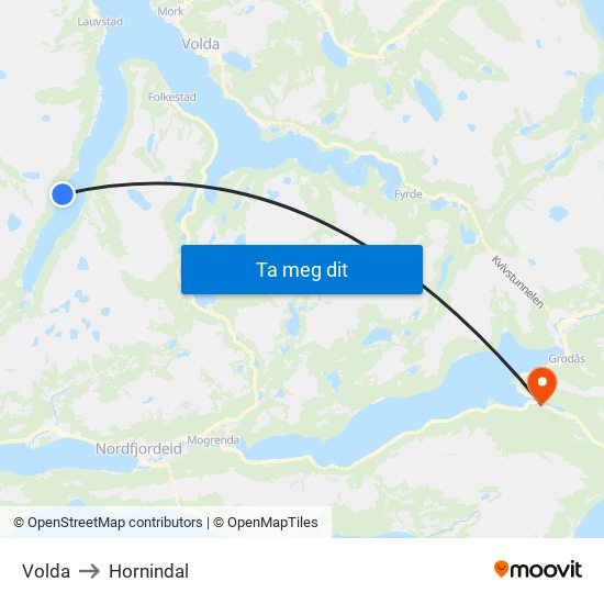 Volda to Hornindal map
