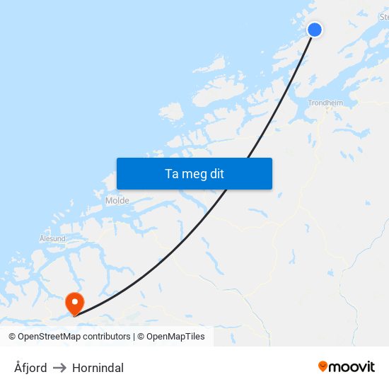 Åfjord to Hornindal map