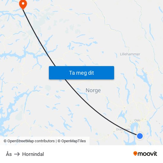 Ås to Hornindal map