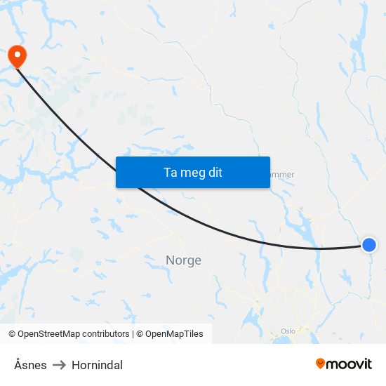 Åsnes to Hornindal map