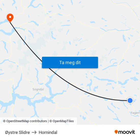 Øystre Slidre to Hornindal map