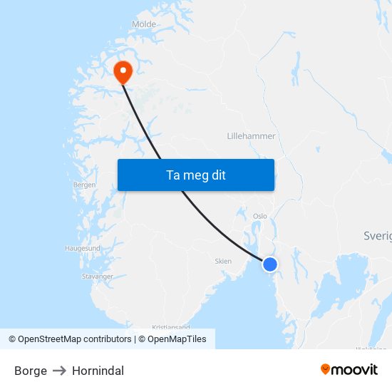 Borge to Hornindal map