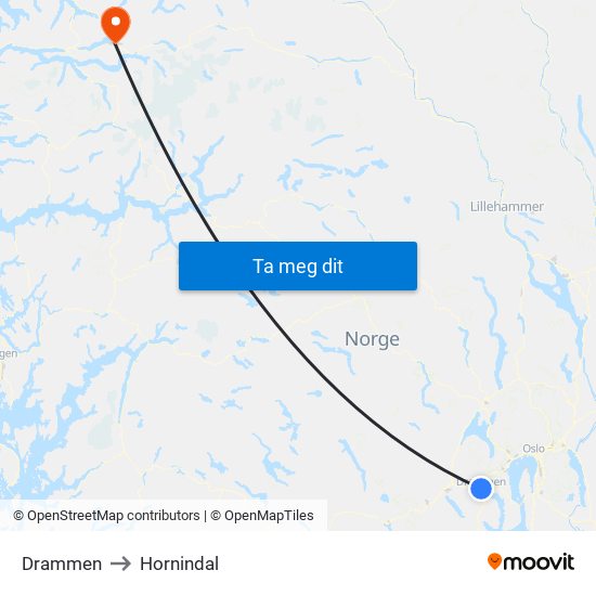 Drammen to Hornindal map