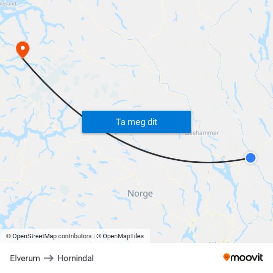 Elverum to Hornindal map