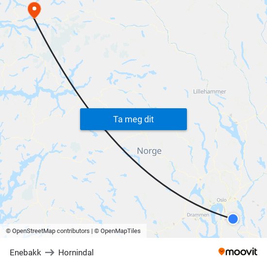 Enebakk to Hornindal map