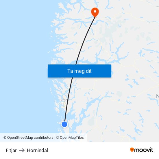 Fitjar to Hornindal map