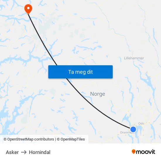 Asker to Hornindal map