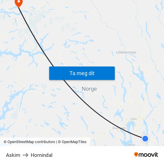 Askim to Hornindal map