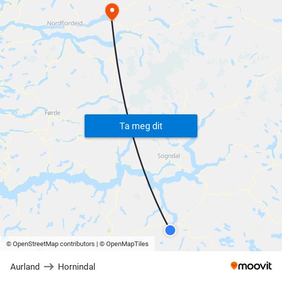 Aurland to Hornindal map