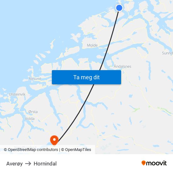 Averøy to Hornindal map
