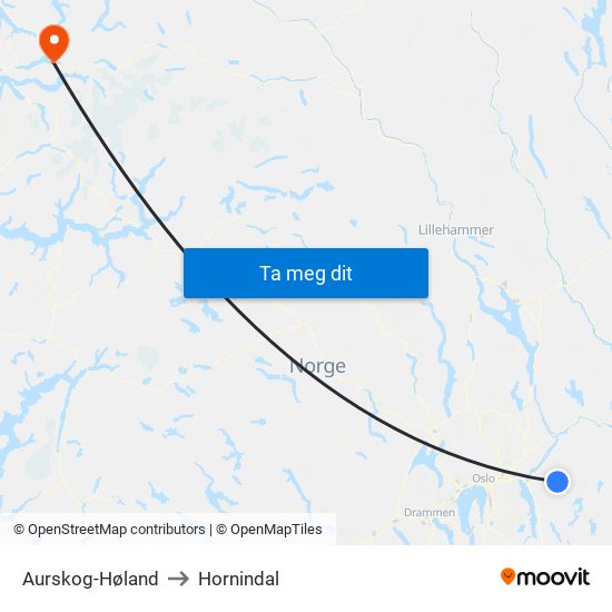 Aurskog-Høland to Hornindal map