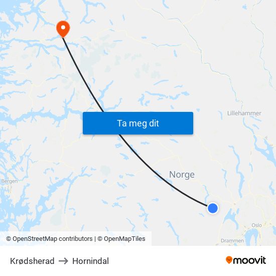 Krødsherad to Hornindal map