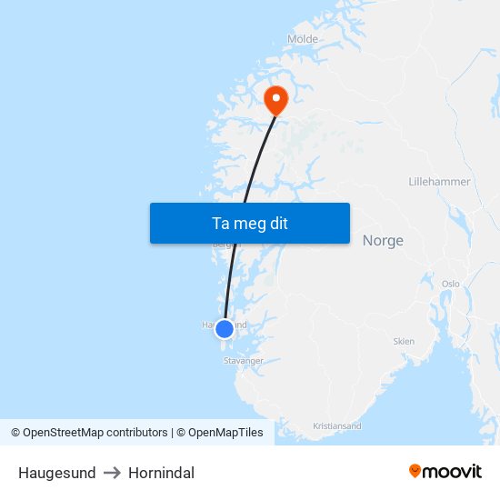 Haugesund to Hornindal map