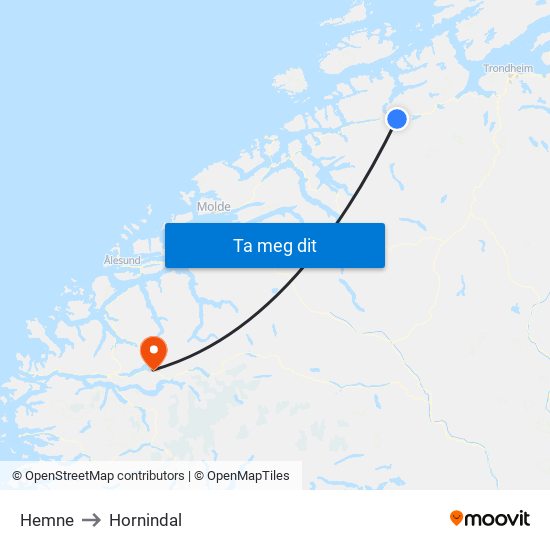 Hemne to Hornindal map