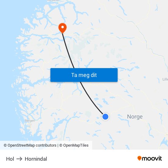 Hol to Hornindal map