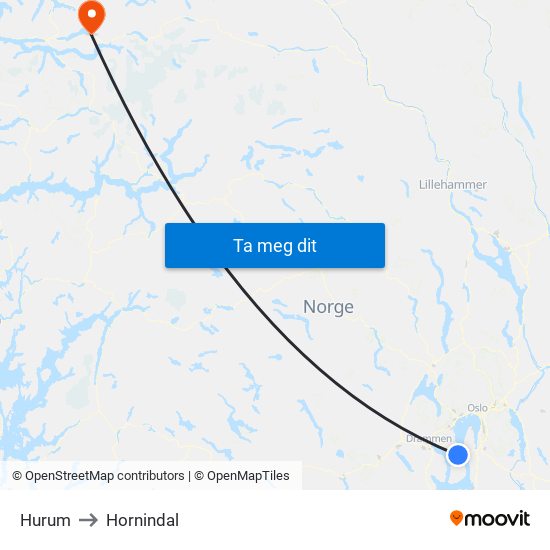 Hurum to Hornindal map