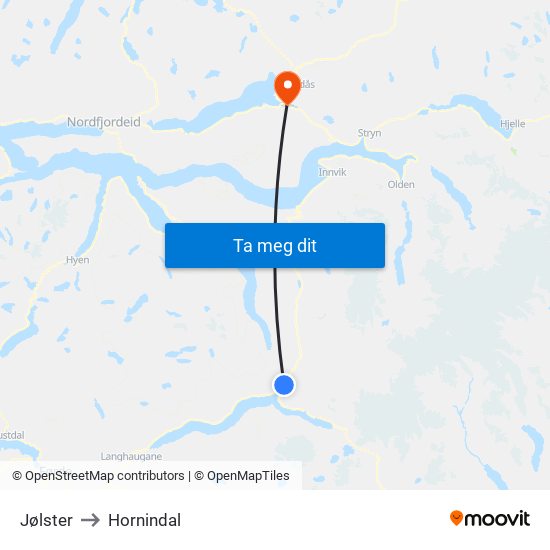 Jølster to Hornindal map