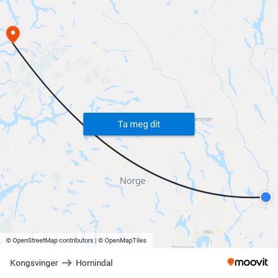 Kongsvinger to Hornindal map
