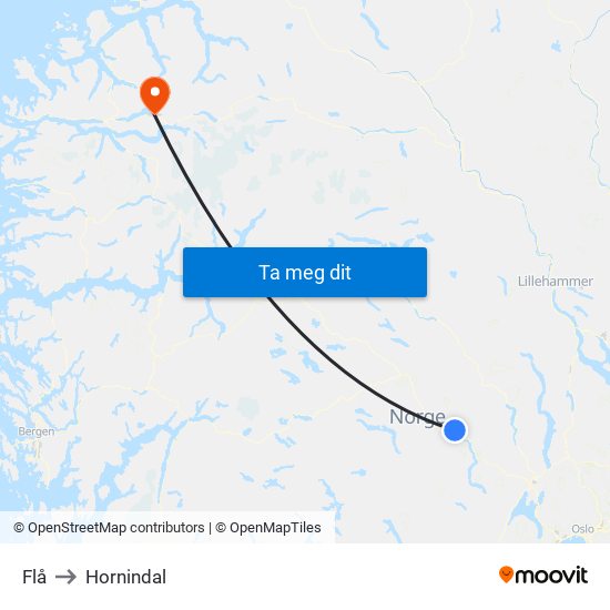 Flå to Hornindal map