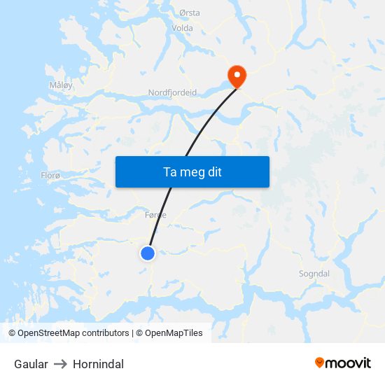 Gaular to Hornindal map