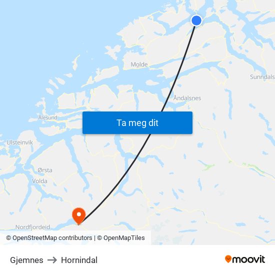 Gjemnes to Hornindal map